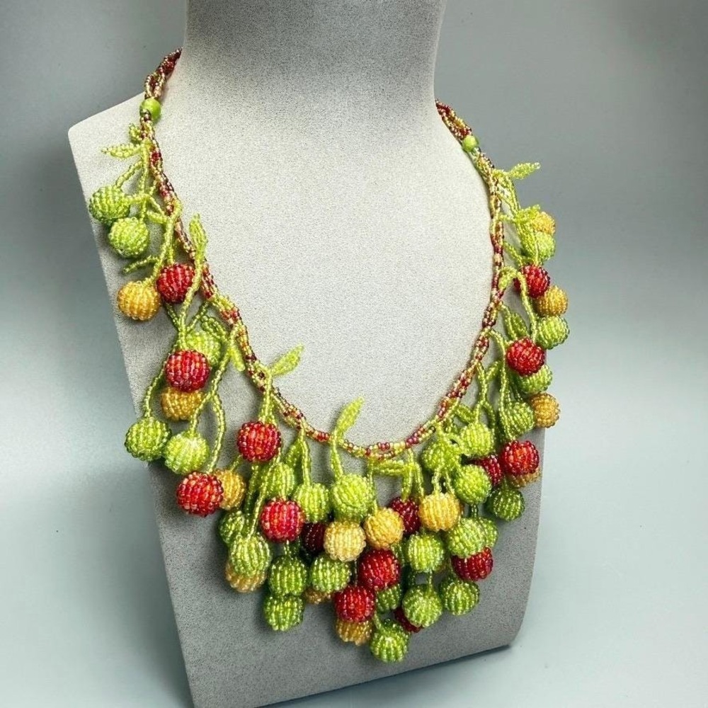 Handmade Fruit Necklace 20" Beaded Layered‎ Colorful Statement Fun Chunky Summer